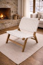 Moroccan Armchair in Nutwood with White Cord – Handwoven Reclined Chair