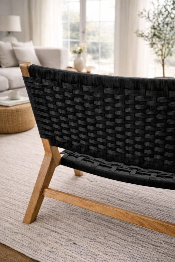 Moroccan Armchair in Nutwood with Black Cord – Handwoven Reclined Chair - Image 4