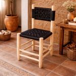 Moroccan Wooden Chair with Black Rope - Handmade