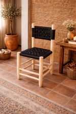 Moroccan Wooden Chair with Black Rope - Handmade