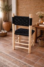 Moroccan Wooden Chair with Black Rope - Handmade - Image 2
