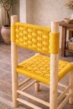 Moroccan Wooden Chair with Yellow Rope Seat - Handmade - Image 2