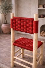 Moroccan Wooden Chair with Red Rope Seat - Handmade - Image 2