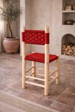 Moroccan Wooden Chair with Red Rope Seat - Handmade - Image 3