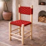 Moroccan Wooden Chair with Red Rope Seat - Handmade