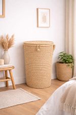 Handwoven Round Palm Leaf Laundry Basket – Boho Storage - Image 2