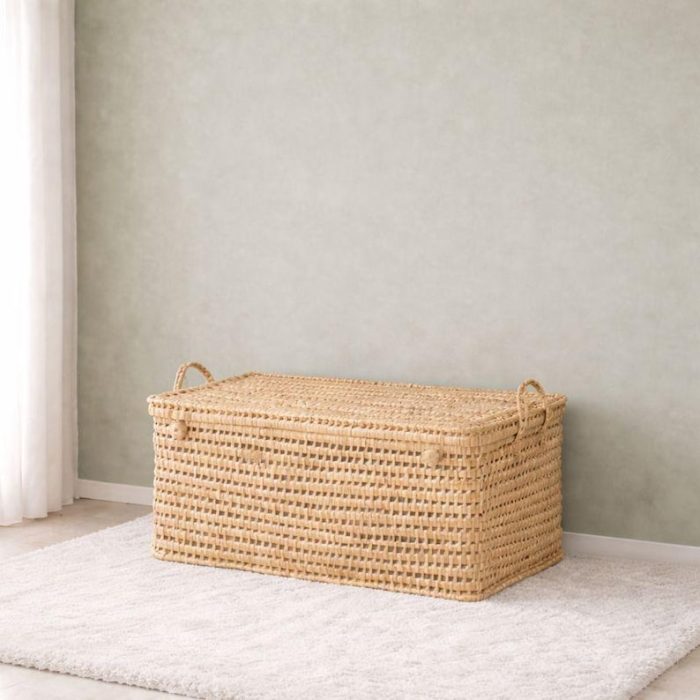 Handwoven Palm Leaf Storage Chest – Boho Storage Box - Image 2