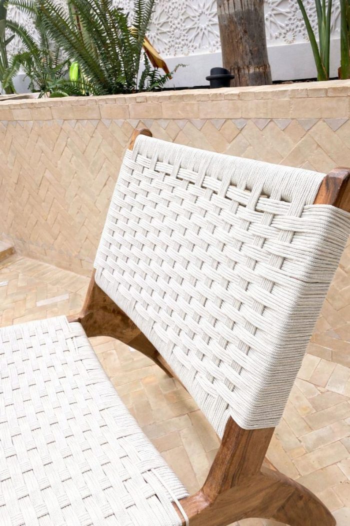 Moroccan Nutwood Armchair & Ottoman Set with White Cord - Image 4