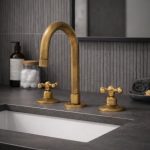 Antique Brass Widespread Bathroom Faucet – 3 Hole Cross Handles - Image 4