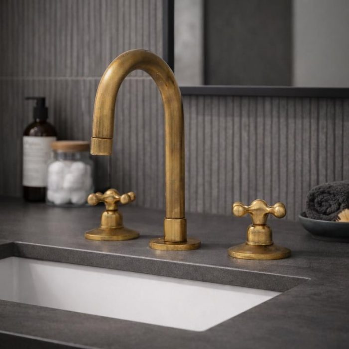 Antique Brass Widespread Bathroom Faucet – 3 Hole Cross Handles - Image 4