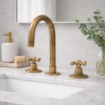 Antique Brass Widespread Bathroom Faucet – 3 Hole Cross Handles - Image 3