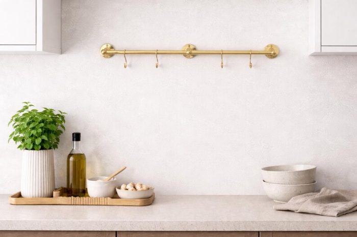 Brass Wall Rail with S Hooks – Kitchen Hanging Organizer Bar - Image 2