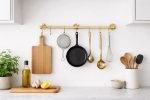 Brass Wall Rail with S Hooks – Kitchen Hanging Organizer Bar