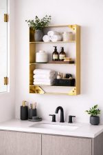 Wall Mounted Brass Bathroom Shelf – Gold Floating Storage Rack - Image 4