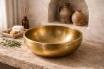 Golden Hammered Copper Round Vessel Sink - Image 2