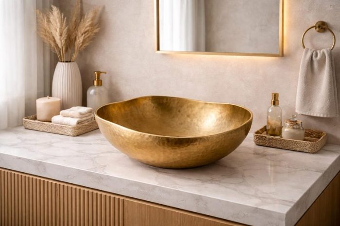 Handmade Hammered Copper Oval Vessel Sink – Antique Gold - Image 2