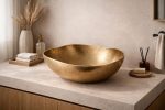 Handmade Hammered Copper Oval Vessel Sink – Antique Gold