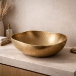 Handmade Hammered Copper Oval Vessel Sink – Antique Gold