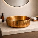 Hammered Copper Round Vessel Sink – Antique Gold Finish - Image 5
