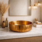 Hammered Copper Round Vessel Sink – Antique Gold Finish - Image 6