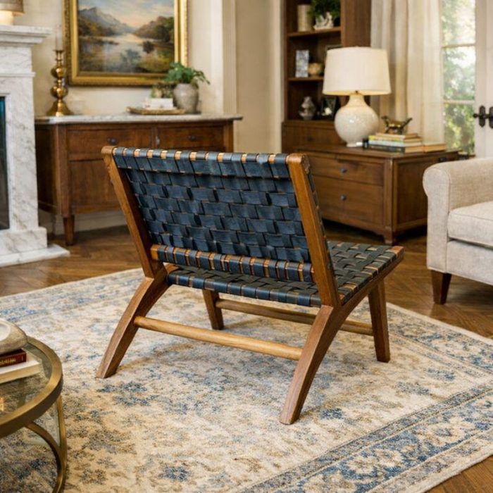 Moroccan Armchair in Nutwood with Black Leather – Handmade Reclined Lounge Chair - Image 2