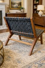 Moroccan Armchair in Nutwood with Black Leather – Handmade Reclined Lounge Chair - Image 3