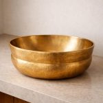 Golden Hammered Copper Round Vessel Sink - Image 3