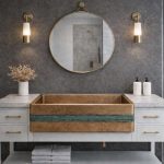 Rustic Apron Front Vessel Sink – Hammered Copper Basin with Blue Band