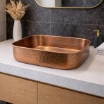 Handmade Hammered Copper Rectangle Vessel Sink – Rustic Basin
