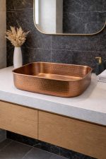 Handmade Hammered Copper Rectangle Vessel Sink – Rustic Basin