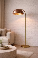 Copper Dome Floor Lamp with Brass Stem – Modern Arc Standing Lamp - Image 3