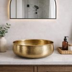Hammered Brass Round Vessel Sink – Gold Bathroom Bowl Basin