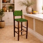 Moroccan Boho Bar Stools with Green Rope Weave - Handmade Set