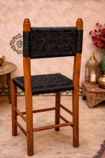 Moroccan Boho Brown Wooden Chair with Black Rope Weave - Handmade - Image 4