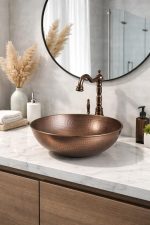 Hammered Copper Round Vessel Sink – Rustic Bathroom Bowl - Image 2