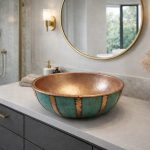 Turquoise Patina Copper Vessel Sink – Hammered Bowl Basin