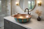 Turquoise Patina Copper Vessel Sink – Hammered Bowl Basin - Image 2