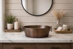Hammered Copper Trough Vessel Sink with Handles – Rustic Basin