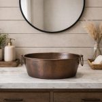 Hammered Copper Trough Vessel Sink with Handles – Rustic Basin