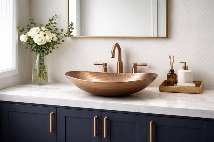 Hammered Copper Oval Vessel Sink – Low Profile Basin - Image 2