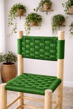 Moroccan Wooden Chair with Green Rope Seat - Handmade - Image 2