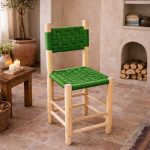 Moroccan Wooden Chair with Green Rope Seat - Handmade
