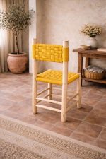 Moroccan Wooden Chair with Yellow Rope Seat - Handmade - Image 3