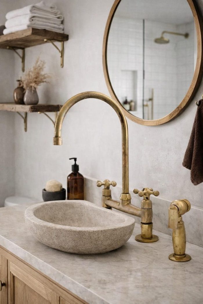 Brass Kitchen Sink Faucet & Sprayer Set – Bridge Style, Classic Design - Image 2