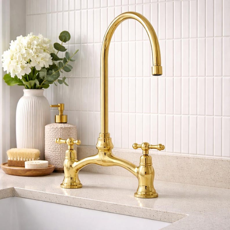 il_794xN.7638508137_ji19 Luxury Gold Sink Faucet – Classic Bridge Style with Crosshead Handles - Image 1