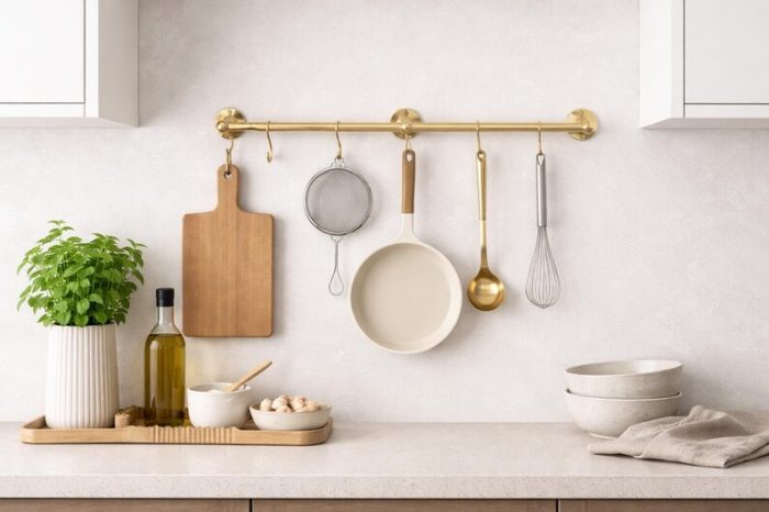 Brass Wall Rail with S Hooks – Kitchen Hanging Organizer Bar - Image 3