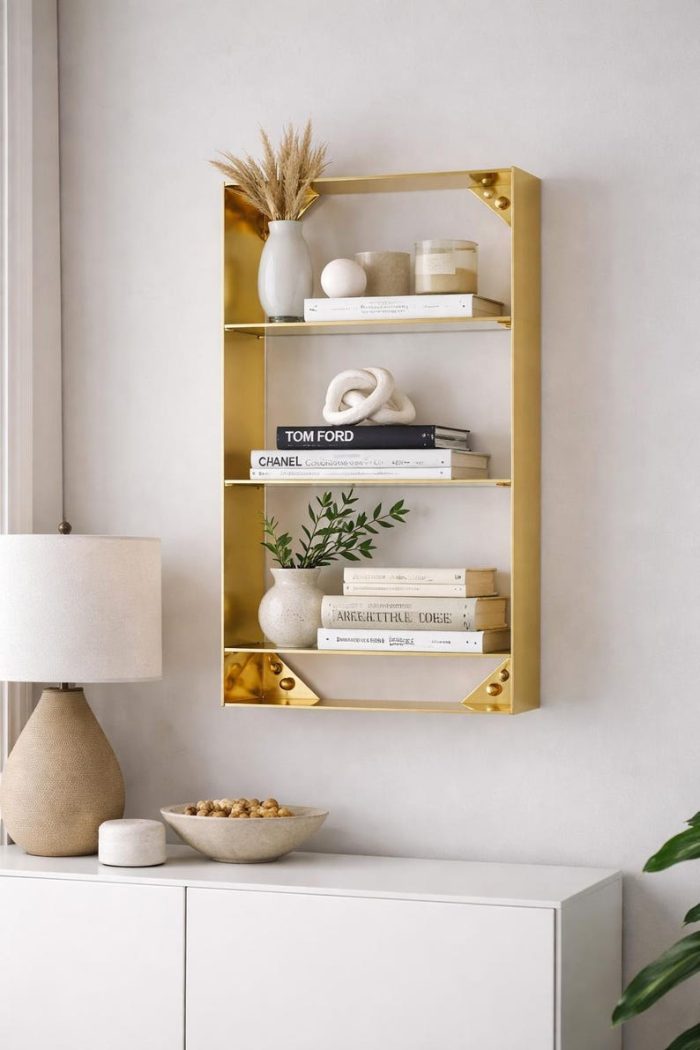 Wall Mounted Brass Bathroom Shelf – Gold Floating Storage Rack - Image 5