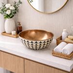 Patterned Ceramic & Copper Vessel Sink Bowl – Black White