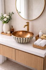 Patterned Ceramic & Copper Vessel Sink Bowl – Black White - Image 3