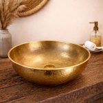 Golden Hammered Copper Round Vessel Sink